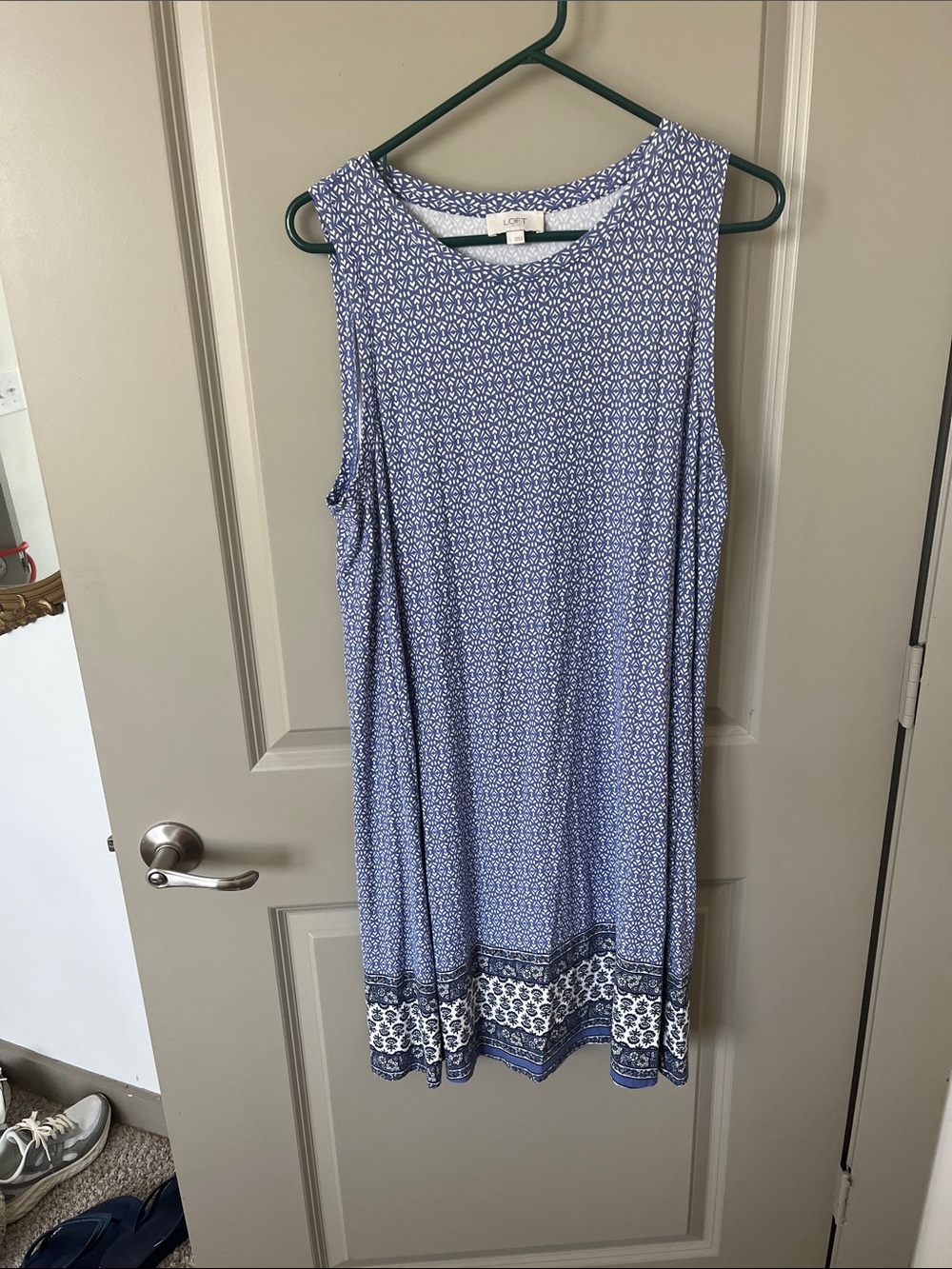 LOFT Blue Printed Sleeveless Midi Dress with Border Hem
